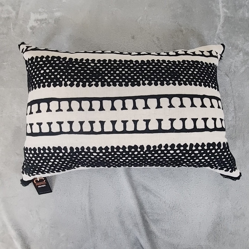 Nikki Chu Pillow‎  16x24 Cream Black Geometric Shape Home Decor